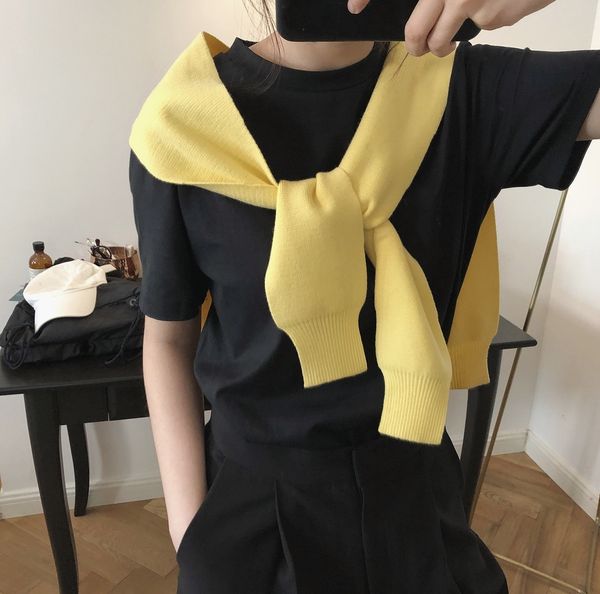 

anljz lufu summer new products south korea east gate simple holiday scarf shawl style knitted shawl all-match scarf sleeves fake collar chil, Blue;gray