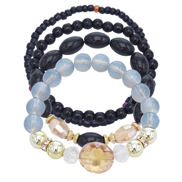 

idealway charming multilayer 4 pcs/set handmade strength beaded bracelet energy bracelet set for women men, Black