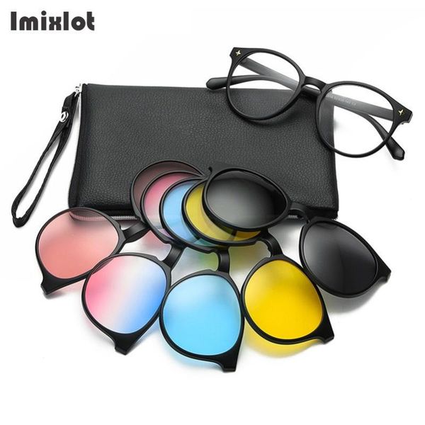 

6 in 1 custom optical magnetic sunglasses men women polarized clip magnet clip on sunglasses polaroid on sun glasses frame, White;black