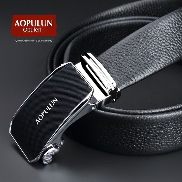 

litchi pattern litchi all-match men's automatic buckle layer cowhide youth business belt leisure belt, Black;brown