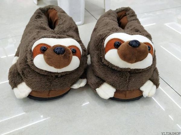

new winter slippers cartoon animal warm lazy animal thickened flat bottom thickened plush home couple slippers, Black