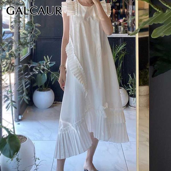 

galcaur patchwork ruffles women's dress o neck tank sleeveless asymmetric summer dresses female chic style clothes new 2020, Black;gray