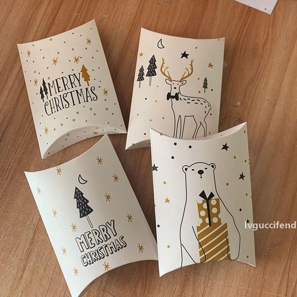 

5pcs deer christmas tree bear santa claus pillow box for chocolate cookie christmas party favor gift pillow packaging box
