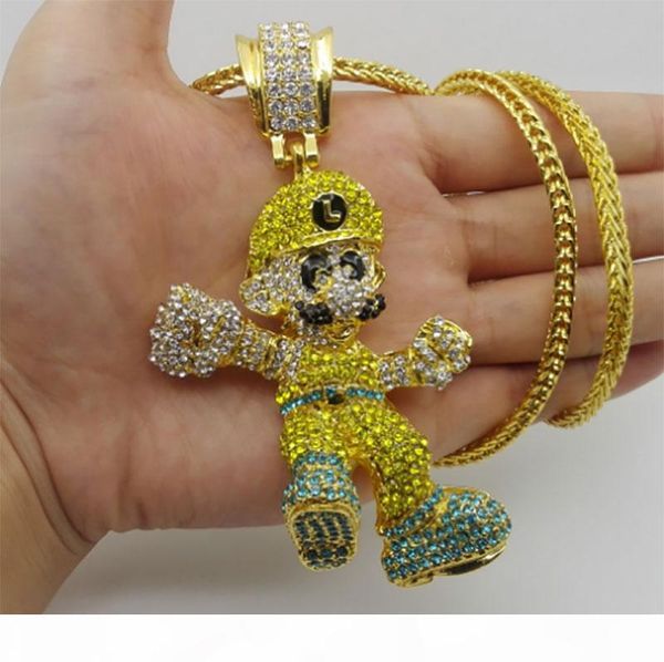 

2018 new mens hip hop iced out bling bling large size carton game pendant necklace with 36 inch franco chain necklace, Silver