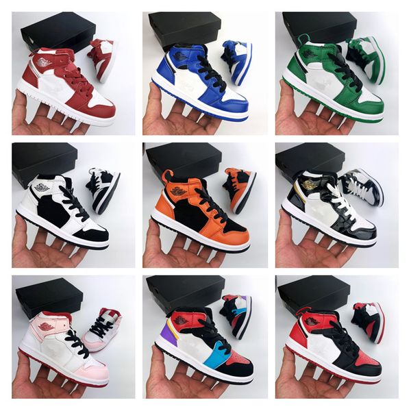 

jumpman 1 1s high band for boy girl basketball shoes athletics sneakers kids running shoe for baby sports torch hare game royal pine court03, Black
