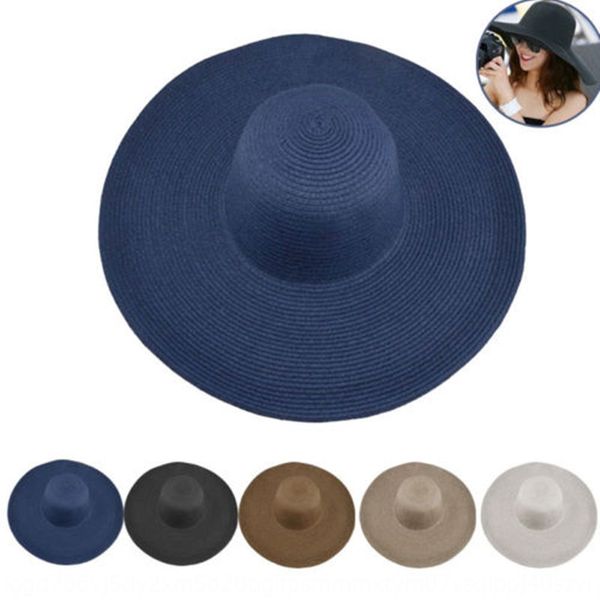 

women's foldable big brim solid color straw straw sun outdoor holiday sun hat beach hat women's summer, Blue;gray
