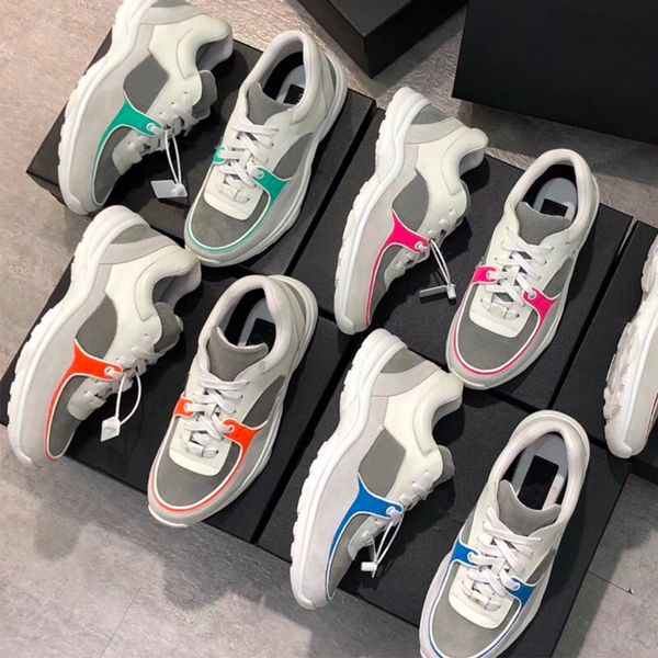 

luxury designer shoes platform trainers suede calfskin sneakers mens womens sports shoes genuine lleather fashion mixed color with box cs05, Black