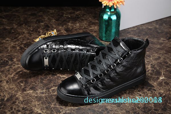 

2018 new designer name brand man casual shoes flat kanye west fashion wrinkled leather lace-up high trainers runaway arena shoes 46 c14, Black