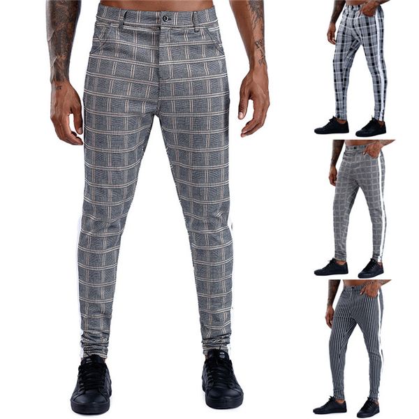 

плед тонкий fit повседневные брюки мужские середины талии zipper fly брюки мужской карандаш штаны, Black