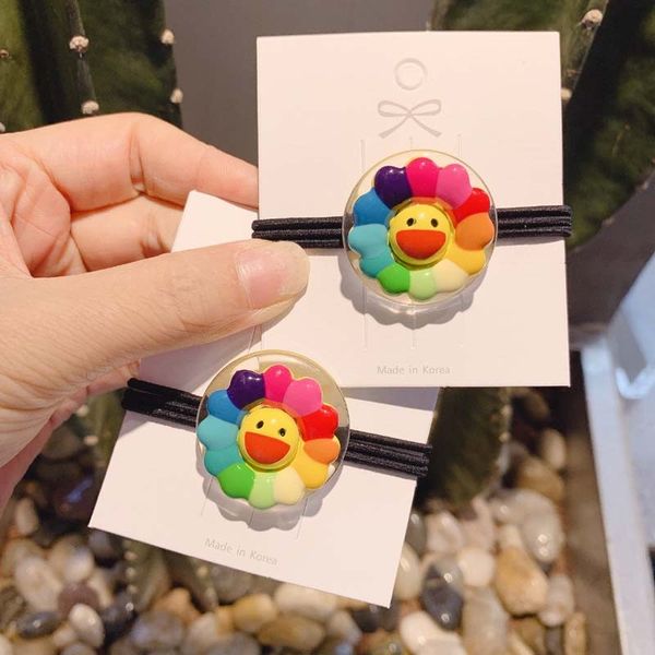 

aby9f south korea east gate children's accessories colorful smiling face sunflower headwear rope hair rope elegant hair ring cute headd, Slivery;white