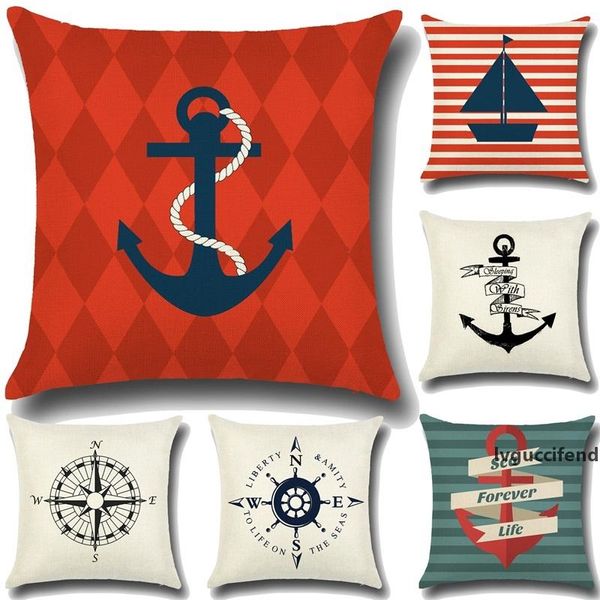 

pillow case navigation ships anchor rudder compass cotton and linen cushion sofa automobile blue ocean cover seaman sailboat 4 5qy