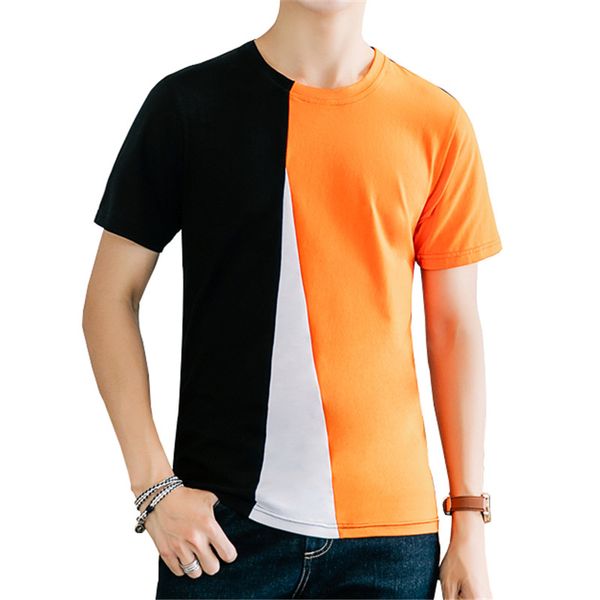 

tfetters brand t-shirt men summer fashion clothes color patchwork black&orange cotton short sleeve o-neck plus size m-5xl, White;black