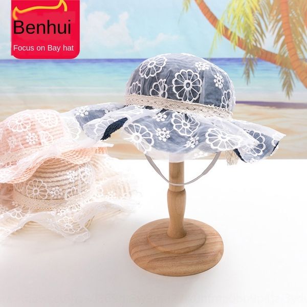 

chrysanthemum gauze children's children's girls summer big brim sunscreen sunscreen straw straw hat hat mz9399, Blue;gray