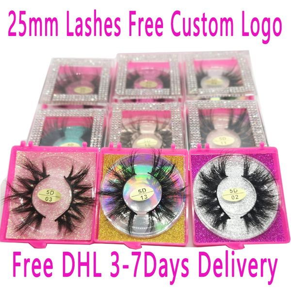 25mm Mink Lash Vendor 3D 100% MinkHair Ciglia finte Drammatico Long Wispies Fluffy Eyelash Full Strips Lashes Extension Strumento per il trucco Logo personalizzato gratuito Consegna rapida