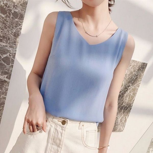 

women tank woman chiffon halter plus size summer hollow out v neck sleeveless vest female 2020 korean ol, White