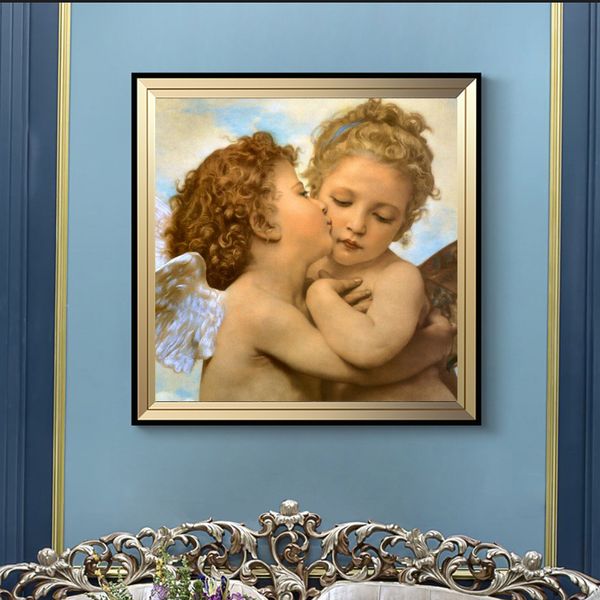 

Famous Painting Posters and Prints Wall Art Canvas Painting William Adolphe Bouguereau First Kiss Pictures for Living Room Decor