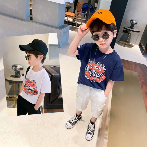 

wdie3 boy's short-sleeved summer t-shirt t-shirt clothes children's half-sleeved medium and large children's pure cotton 2020, Blue