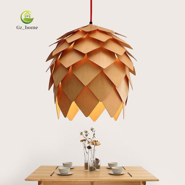 

modern handmade diy wood pendant light pinecone hanging wood artichoke lamp home decorative light fixtures ac100-240v