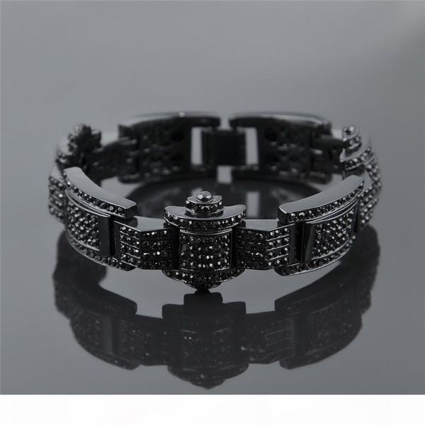 

luxury rapper ice out chain bracelet for men 2018 18k gold plated jewelry bling zirconia hip hop bracelets, Black