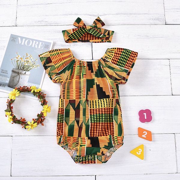 

sell girls summer rompers models african bohemian print robe+hair band suit colorful clothes 0-24m, Blue