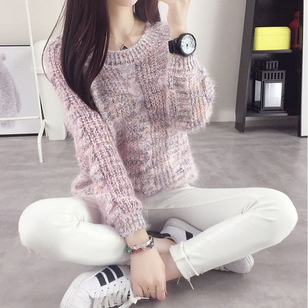 

autumn женщины корейского стиль bubble рукав женского пуловер свободный студент красочный твист свитер пуловер twist свитер пальто, White