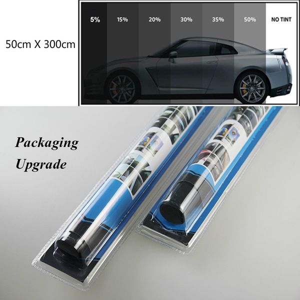 

300cmx50cm car window foils tint tinting film roll car auto home window glass summer solar uv protector anti-breakage packaging