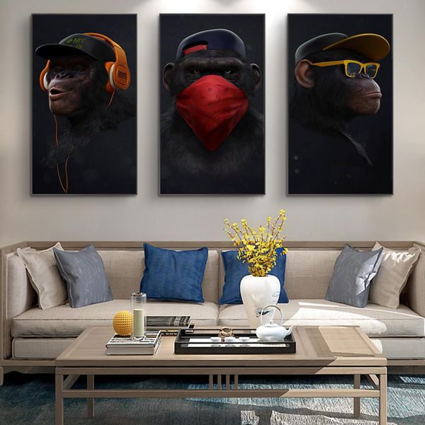 

funny monkey art wall paintings print on canvas music monkey with mask posters and prints nordic art animals pictures cuadros