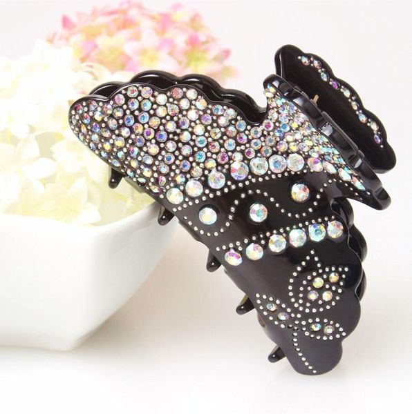 

exquisite moon ab white rhinestone hair claw acrylic hair rhinestone clip head jewelry accesories for women 43, Golden;silver