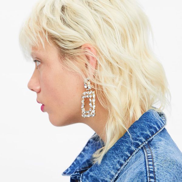 

exaggerated square diamond acrylic earrings women's fashion earrings bohemia, Golden