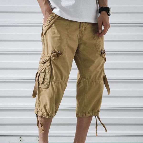 

2020 new summer cargo shorts men casual workout army men's shorts multi-pocket calf-length short pants men, White;black
