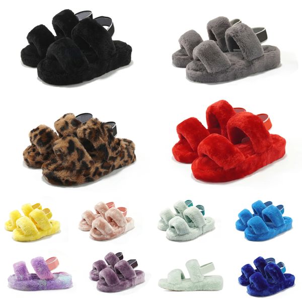 

women mens australia oh yeah slides womens red yellow brown purple sandal fuzzy warm ladies classic winter fur fluffy sandals 36-44, Black