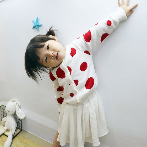 

v5dnw round dot cardigan coat girl's new double layer coat children's clothing knitted sweater all-match medium thick children&#03, Blue
