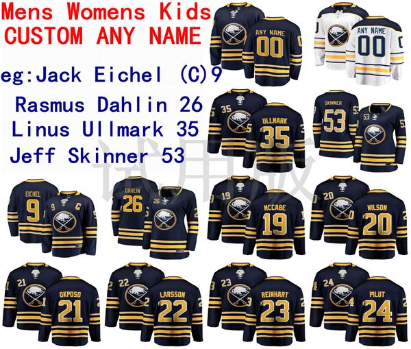 

buffalo sabres jersey jack eichel jersey rasmus dahlin linus ullmark jeff skinner men blue white hockey jerseys custom stitched, Black;red