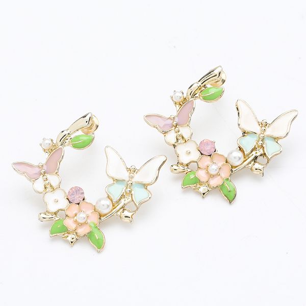 

creative fashion alloy oil dripping pearl flower personalized butterfly earrings sweet girl heart artistic earring, Golden