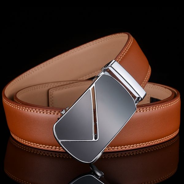 

plyesxale fashion men's cowskin belts automatic buckle belt genuine leather luxury strap male belts brand ratchet waistband g44, Black;brown