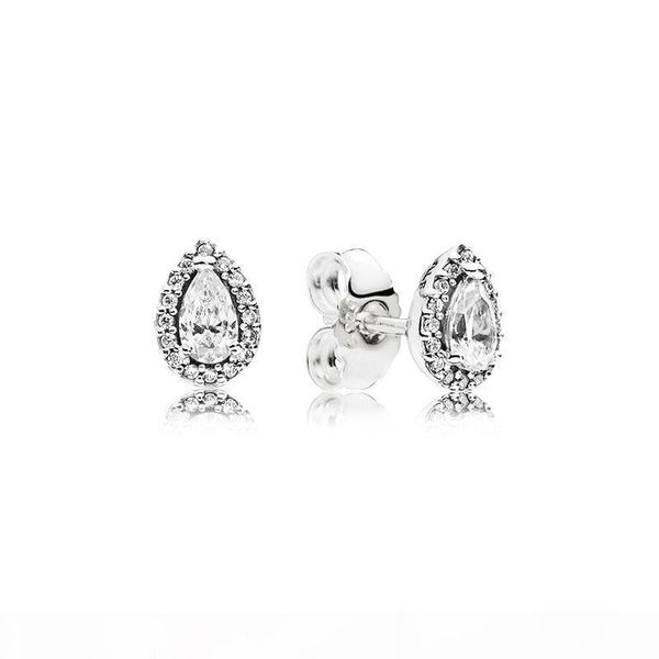 

authentic 925 silver teardrop ring and earring sets original box for designer cz diamond women wedding jewelry tear drop ring stud earring, Slivery;golden