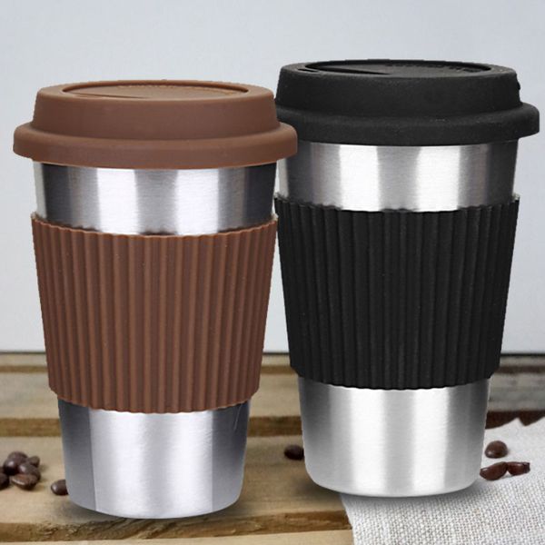 

304 stainless steel coffee cup straw mug silicone lid milk tea ice cups drink handy cups drinking cups mugs tumbler t4602