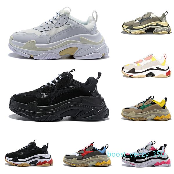 

women men luxury dad casual shoes crystal bottom triple-s leisure shoes sneakers for men vintage old grandpa trainer chaussures with box b35, Black