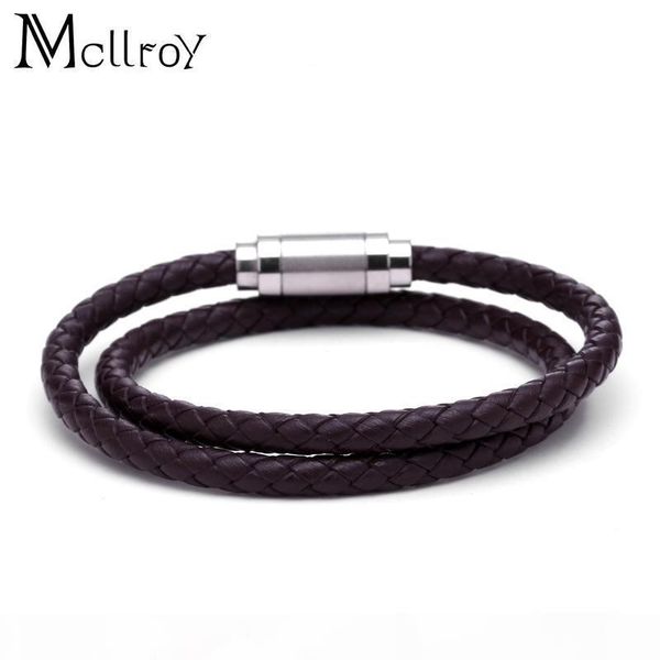 

mcllroy women new black brown double layer leather bracelets vintage steel magnet simple design bracelets jewelry, Golden;silver