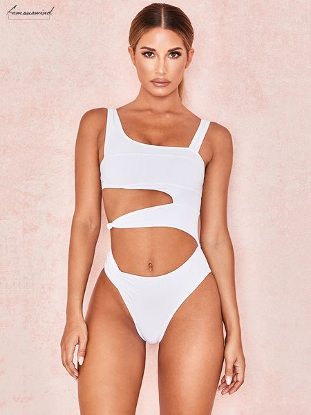 

solid bikini white one piece swimsuit women swiminwear hollow cut off swimming monokini designer bathing suit 2020, White;black
