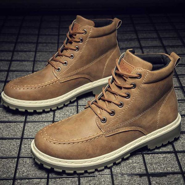 

olomm men's boots leather casual shoes autumn and winter retro work tooling boots platform waterproof non-slip design dd-121, Black