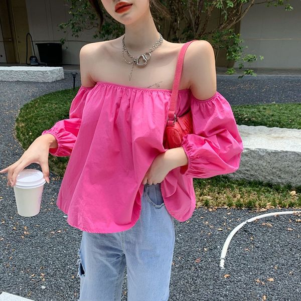

nana fashion womens clothing store holiday style sweet super fairy long-sleeved loose short off-neck shirt fashion korean style, White