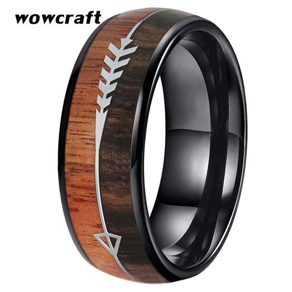 

8mm wedding bands black tungsten carbide rings for men womenkoa wood arrow inlay domed polished shiny comfort fit, Golden;silver