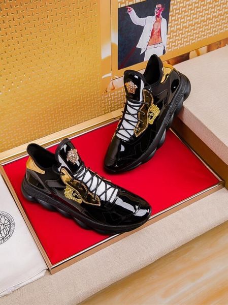 

2020f high-end medusa leather printed low-lace-up casual shoes, high-quality fashionable wild men's sports tide shoes, size: 38-451, Black