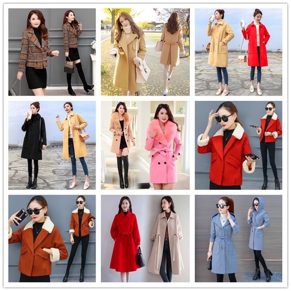 

корейский шерсти шерсть средней длины разное шерстяное пальто шерстяное пальто женщин женщин, Black