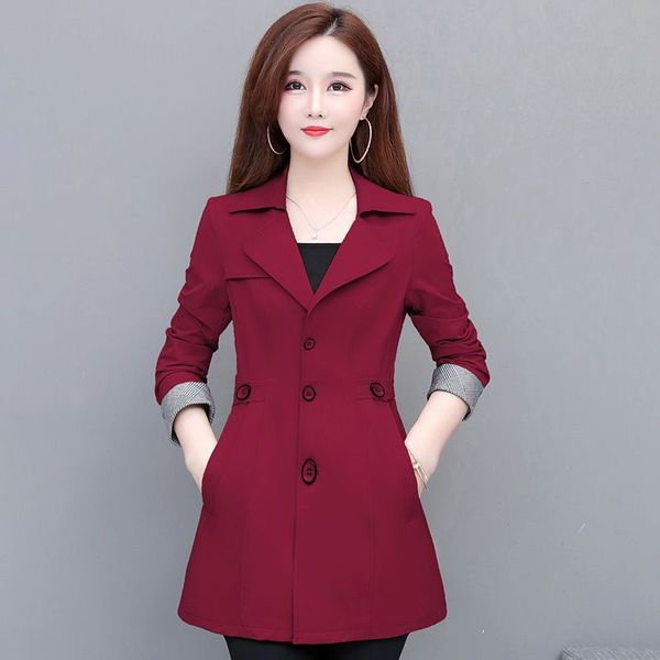 

middle-aged mother slim trench coat women casual fashion single-breasted solid color coat long sleeve stitching windbreaker e168, Tan;black