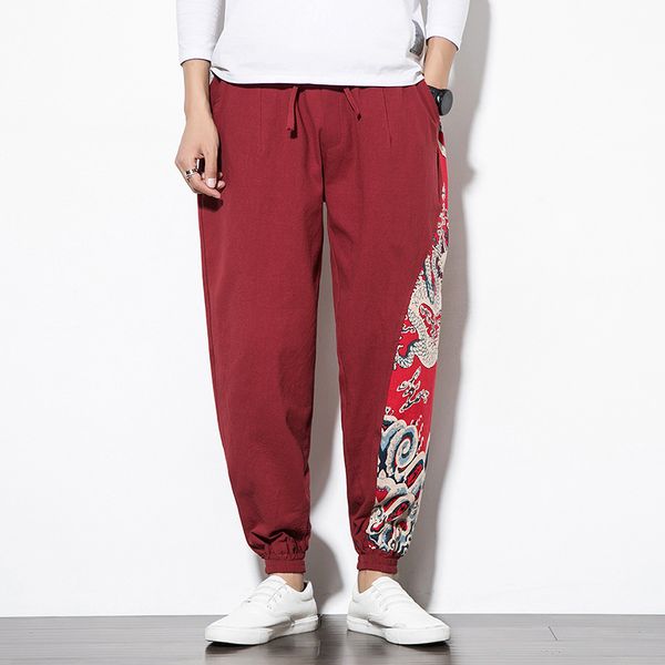 

5xl plus size spring and summer new men pants retro chinese style men casual trousers fashion drawstring beam foot harem pants, Black