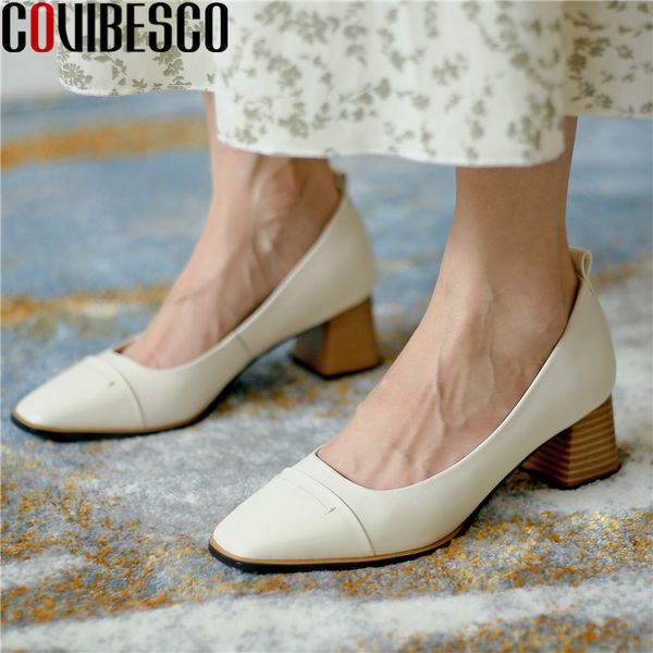 

covibesco concise genuine laether women shoes 2020 summer autumn shallow high heels pumps fasjion party prom shoes woman, Black