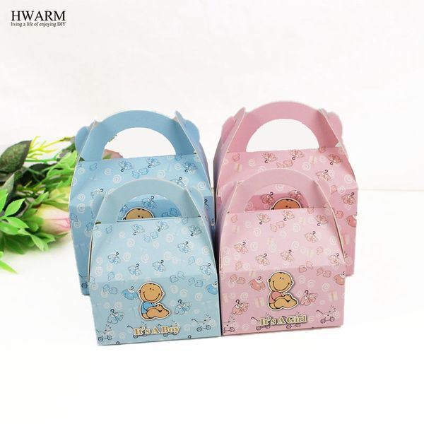 

50pcs baby shower candy box 8.5x8.5x11.5cm blue it's a boy pink it's a girl gift box bithday party favors decoration for home