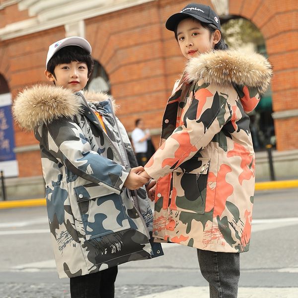 

down jacket boysmid-length thickened 2019 new medium and down jacket large children's winter girlschildren's clothing korean style, Blue;gray